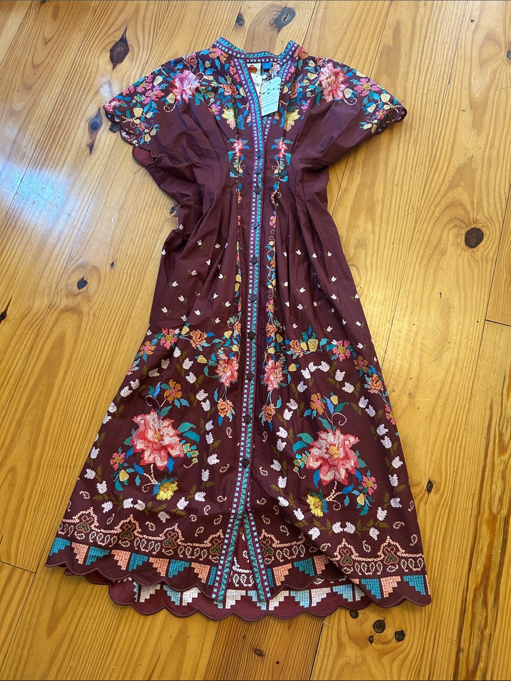 FARM Rio Cotton Burgundy Floral Midi Dress - Picture 2 of 6